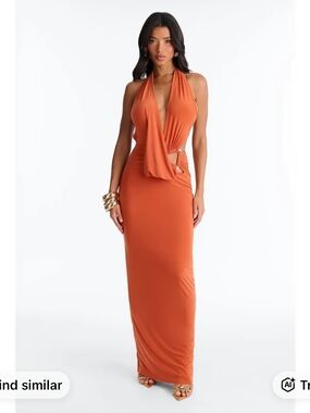 Fashion Nova Draped Halter Maxi Dress in Orange